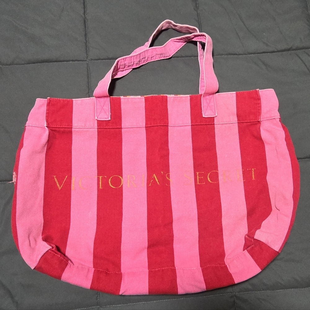 Victoria’s Secret Pink red striped canvas tote bag